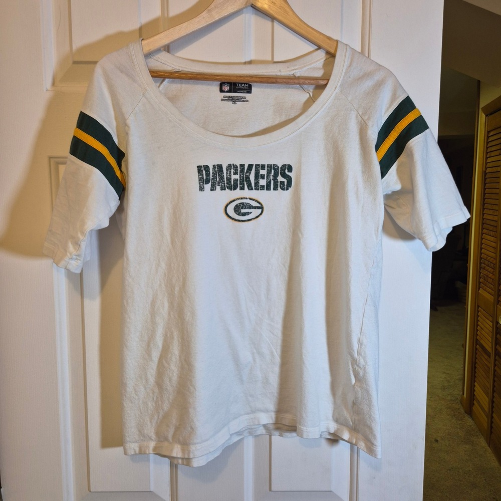 NFL‎ Team Apparel Green Bay Packers Womens XL White Scoop Neck Graphic T-Shirt